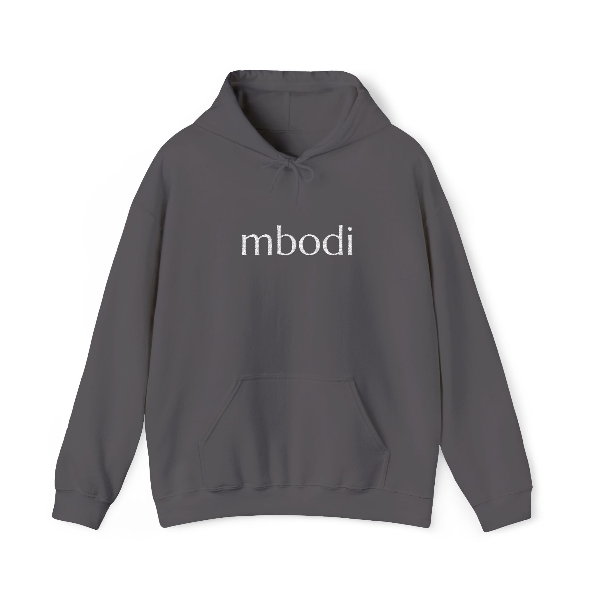 mbodi hoodie - white text