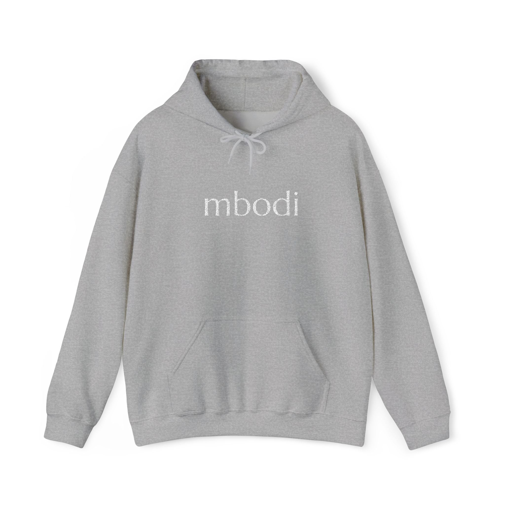 mbodi hoodie - white text