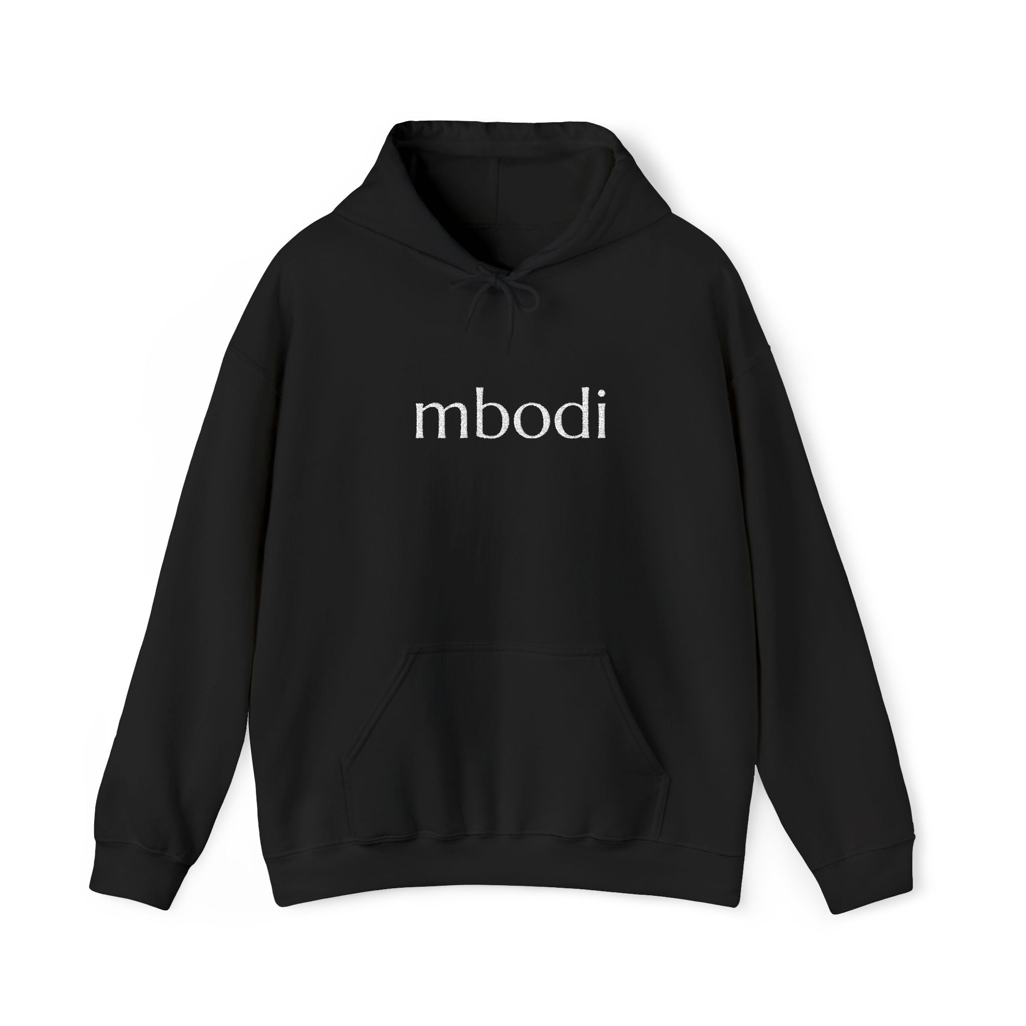 mbodi hoodie - white text
