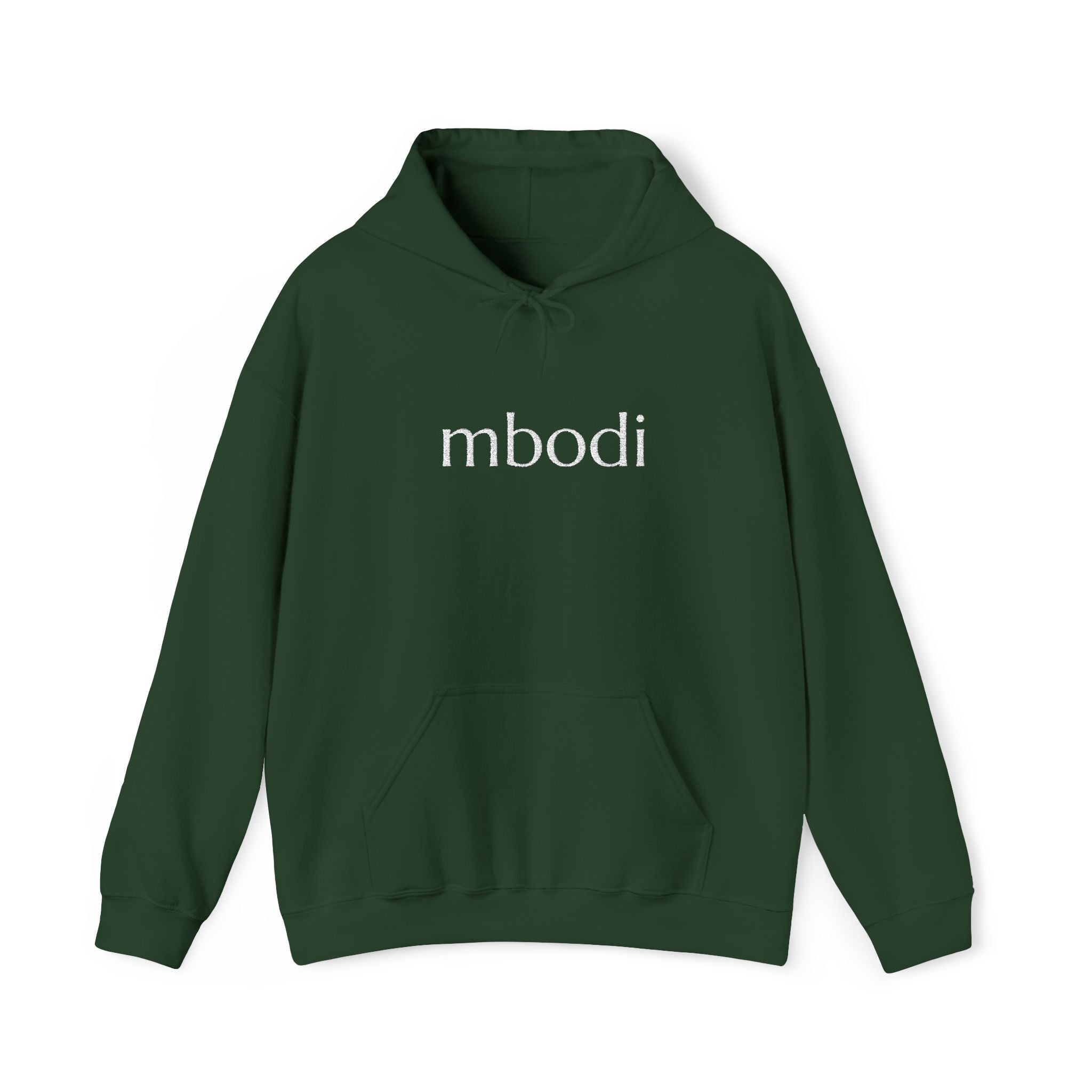 mbodi hoodie - white text