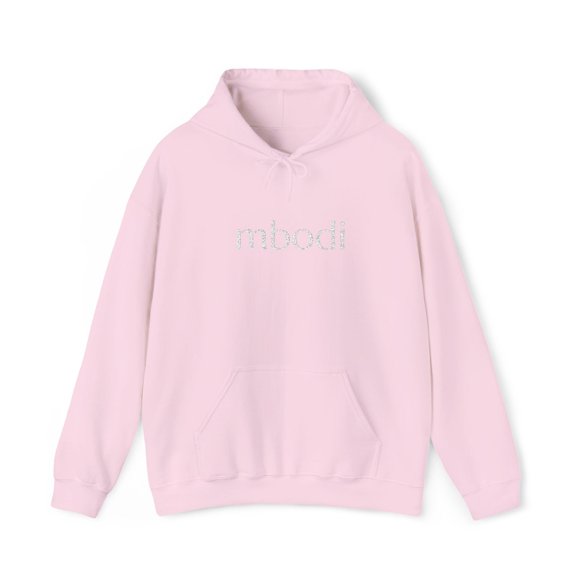 mbodi hoodie - white text