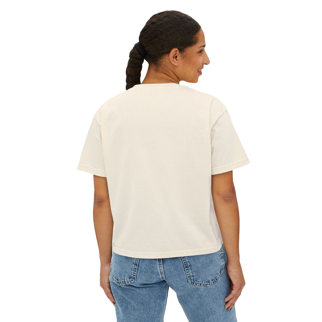 100% cotton women's boxy tee - black text