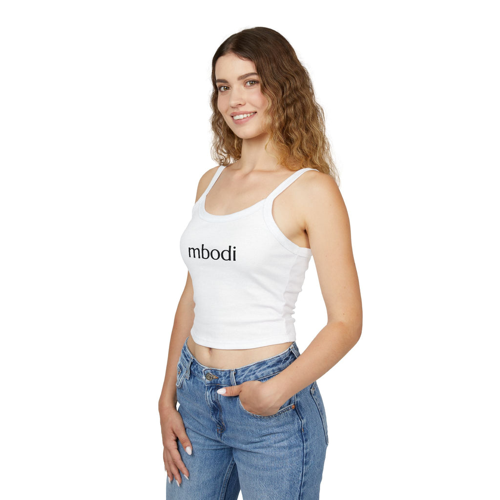 women's spaghetti strap tank - black text