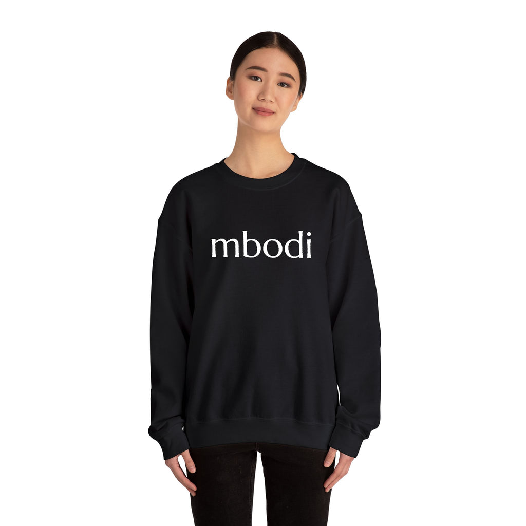mbodi crewneck - white large letters
