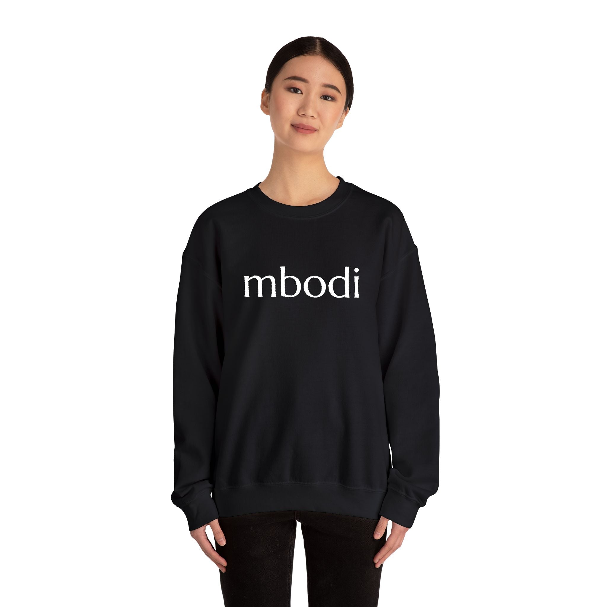 mbodi crewneck - white large letters