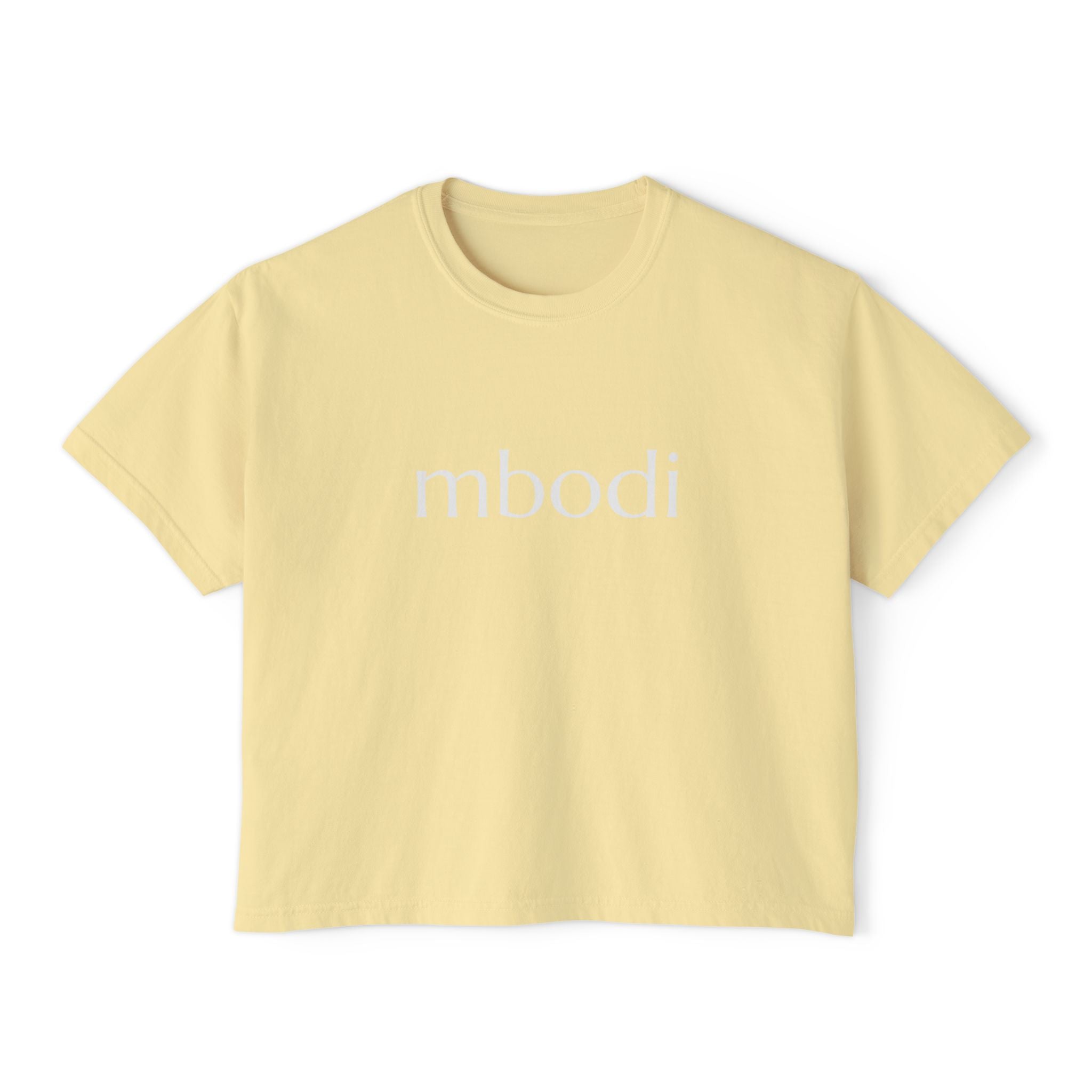 100% cotton women's boxy tee - white text