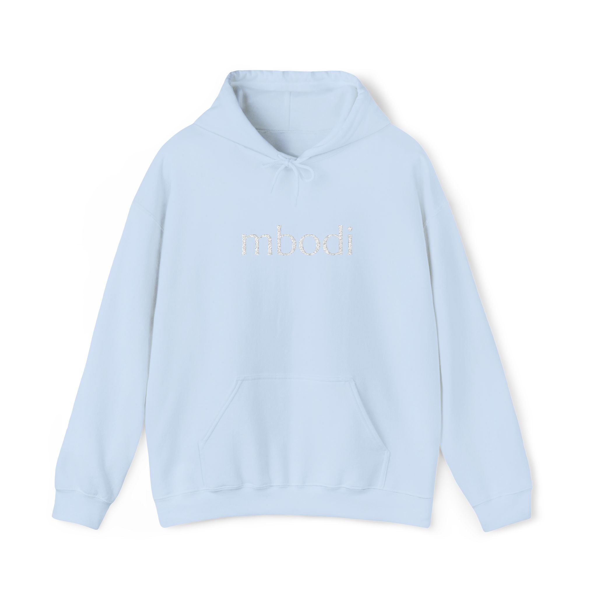 mbodi hoodie - white text