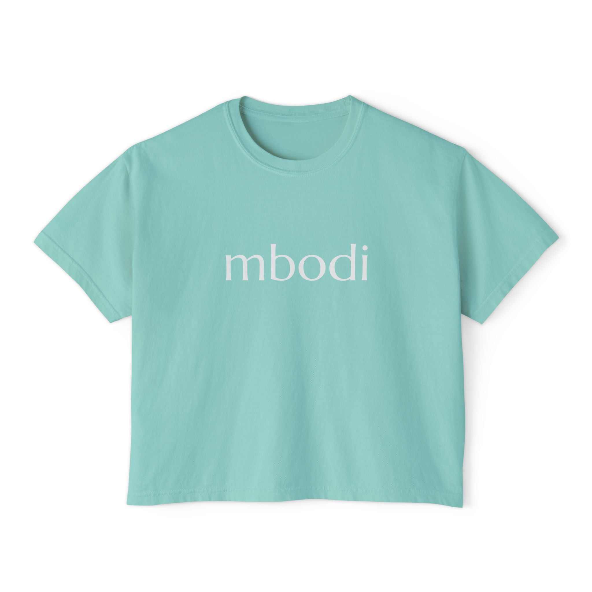 100% cotton women's boxy tee - white text