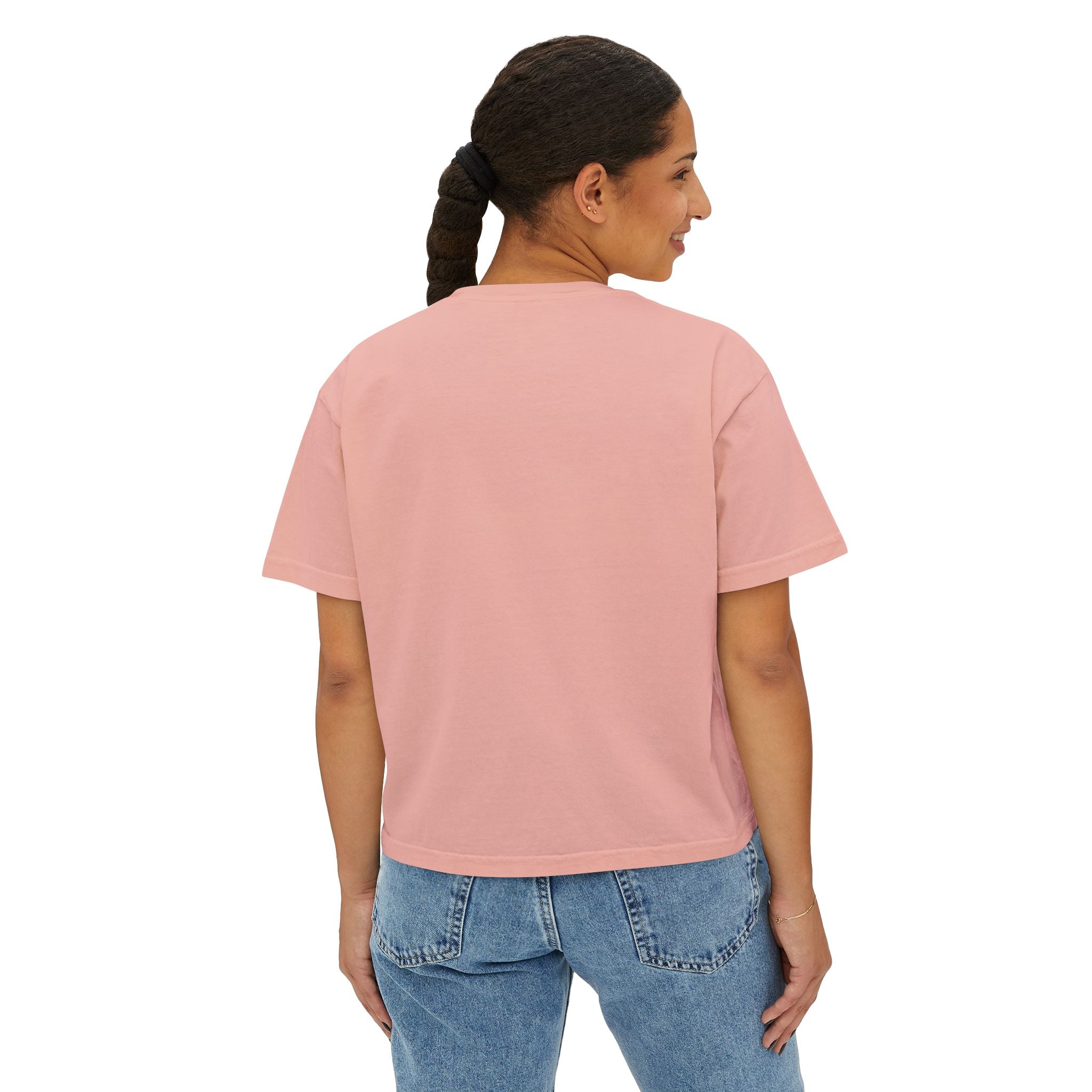 100% cotton women's boxy tee - white text