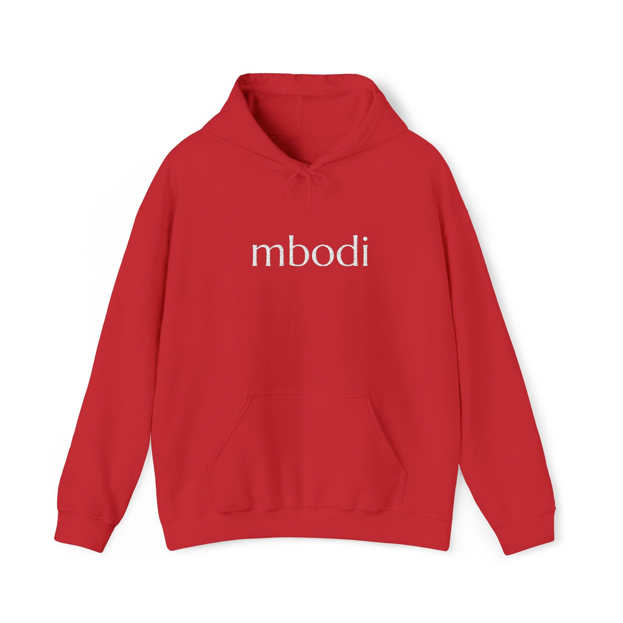 mbodi hoodie - white text