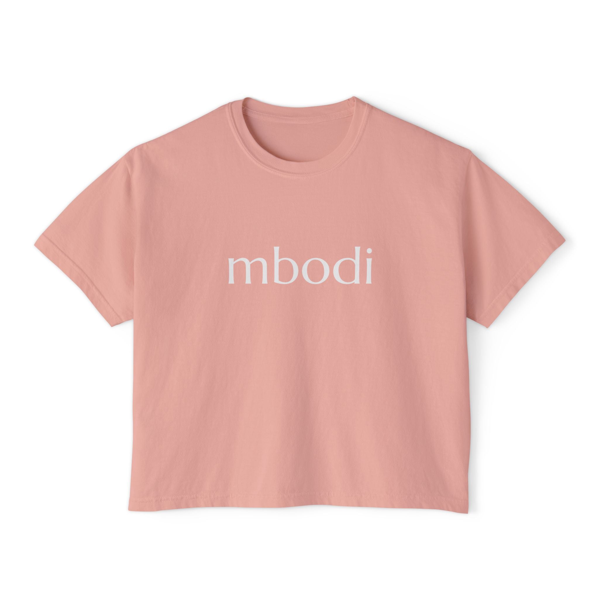 100% cotton women's boxy tee - white text
