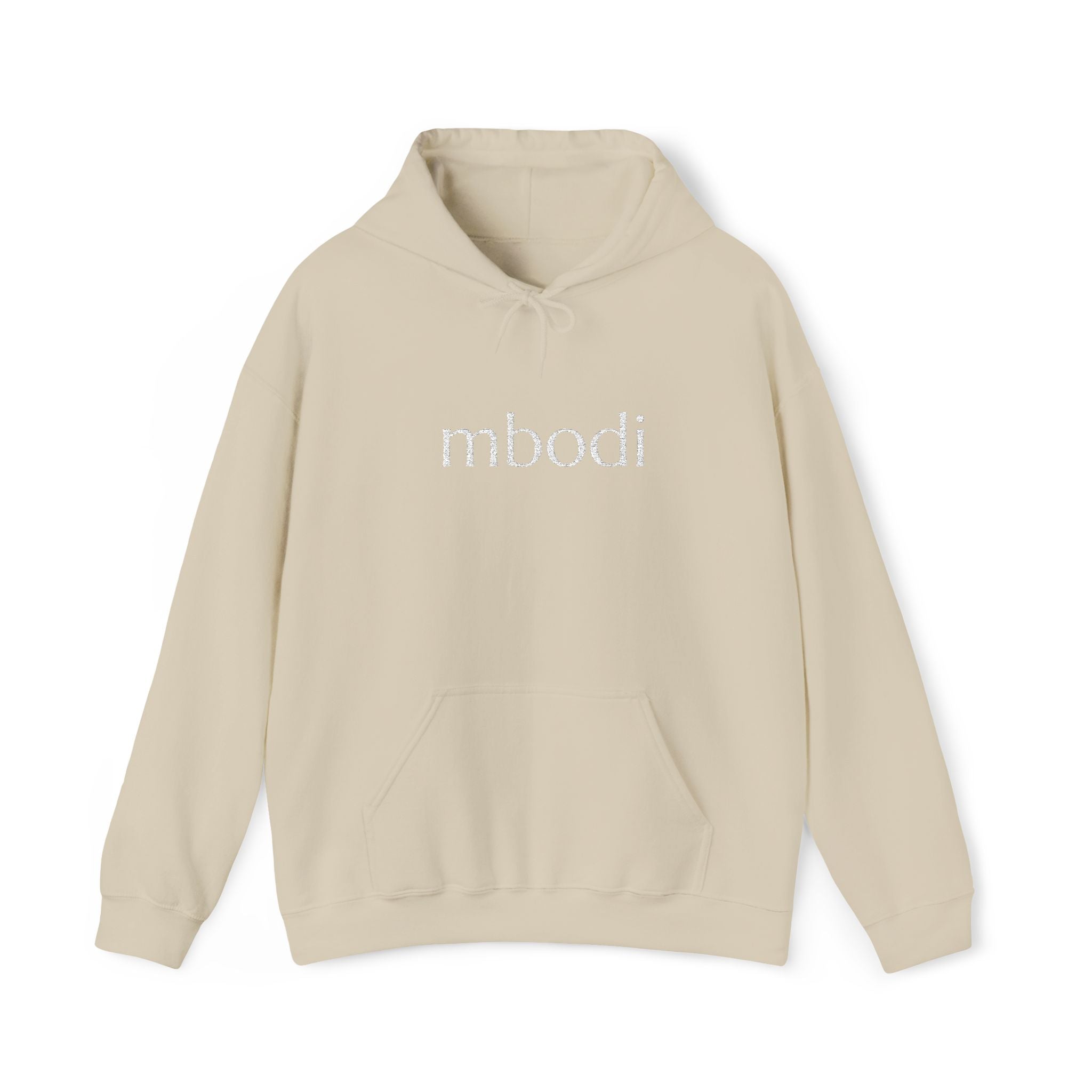 mbodi hoodie - white text