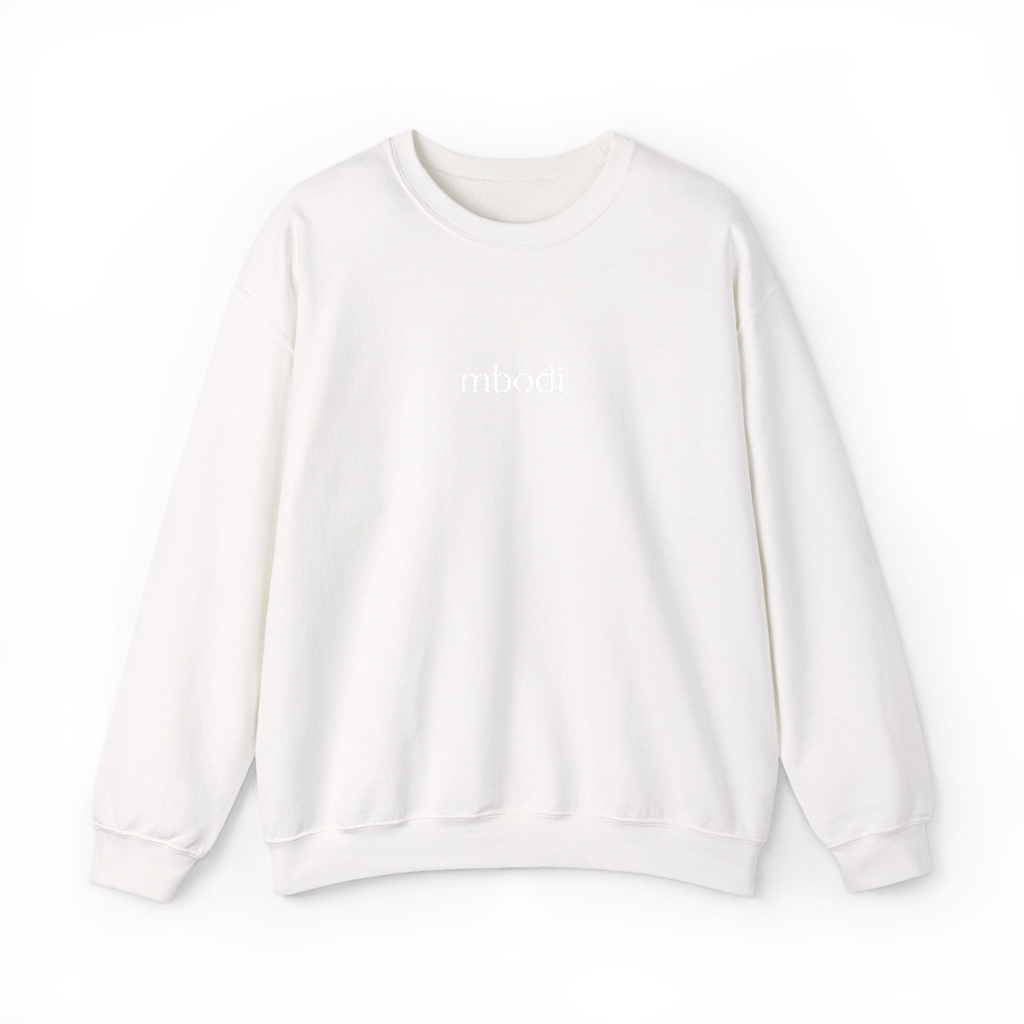 mbodi crewneck - white small letters