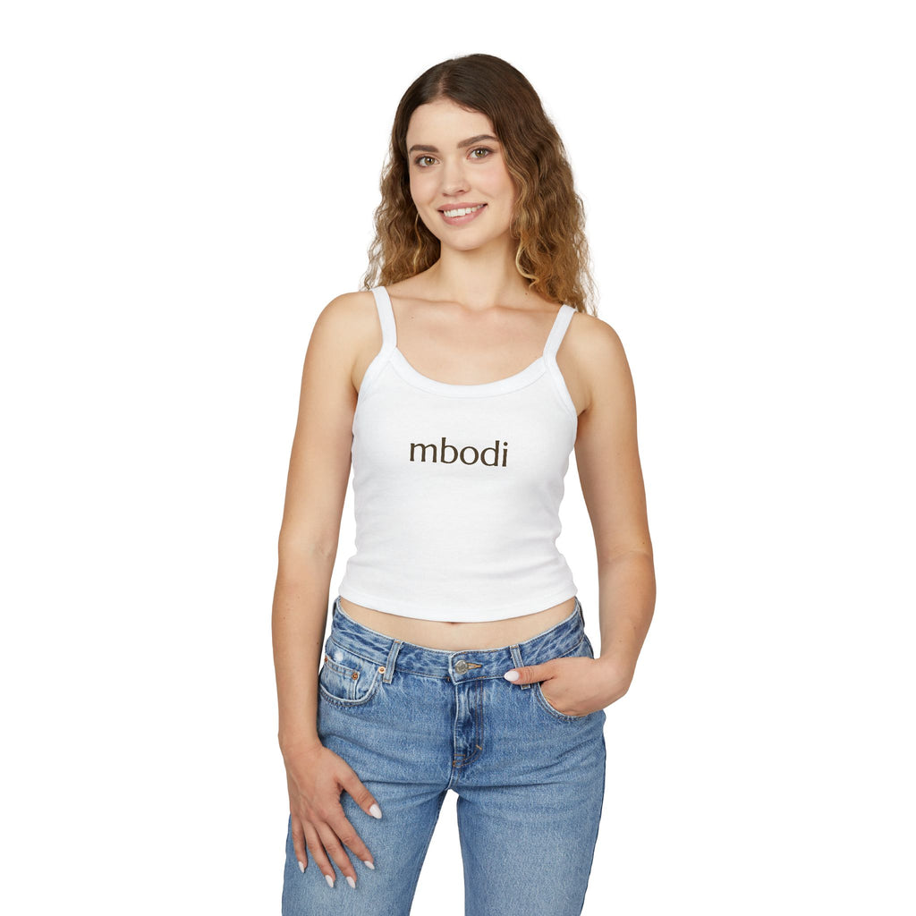 women's spaghetti strap tank - brown text