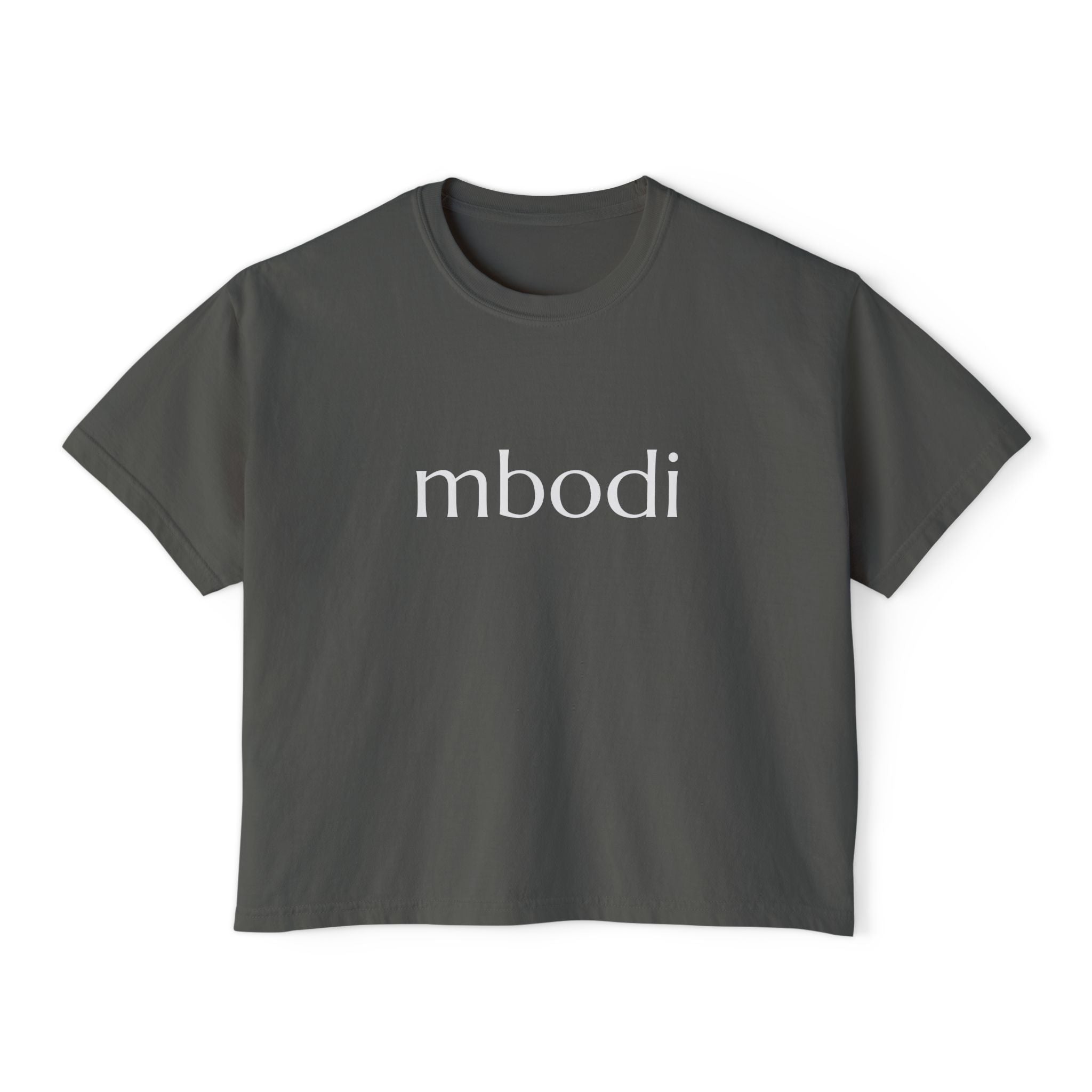 100% cotton women's boxy tee - white text