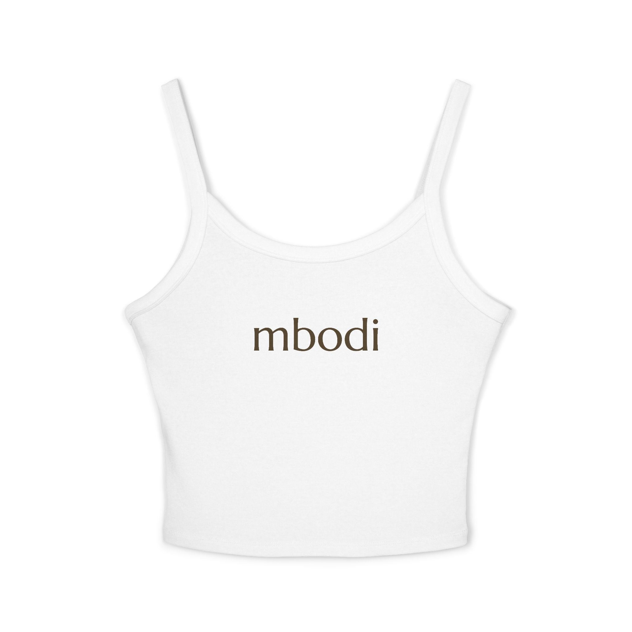 women's spaghetti strap tank - brown text