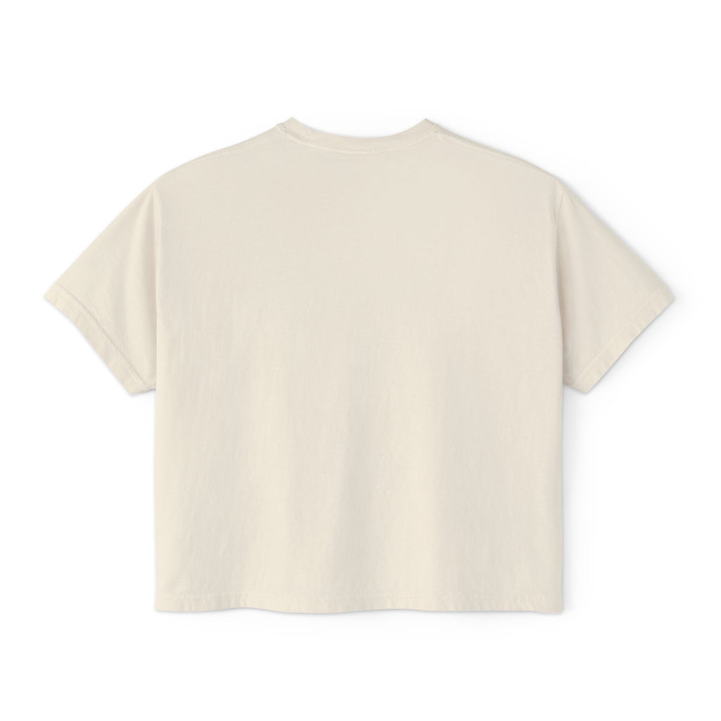 100% cotton women's boxy tee - black text