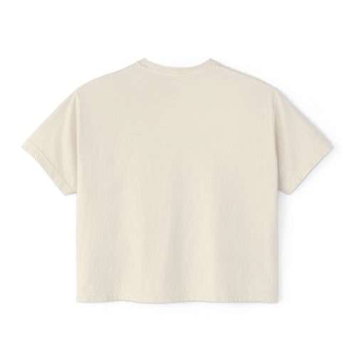 100% cotton women's boxy tee - black text