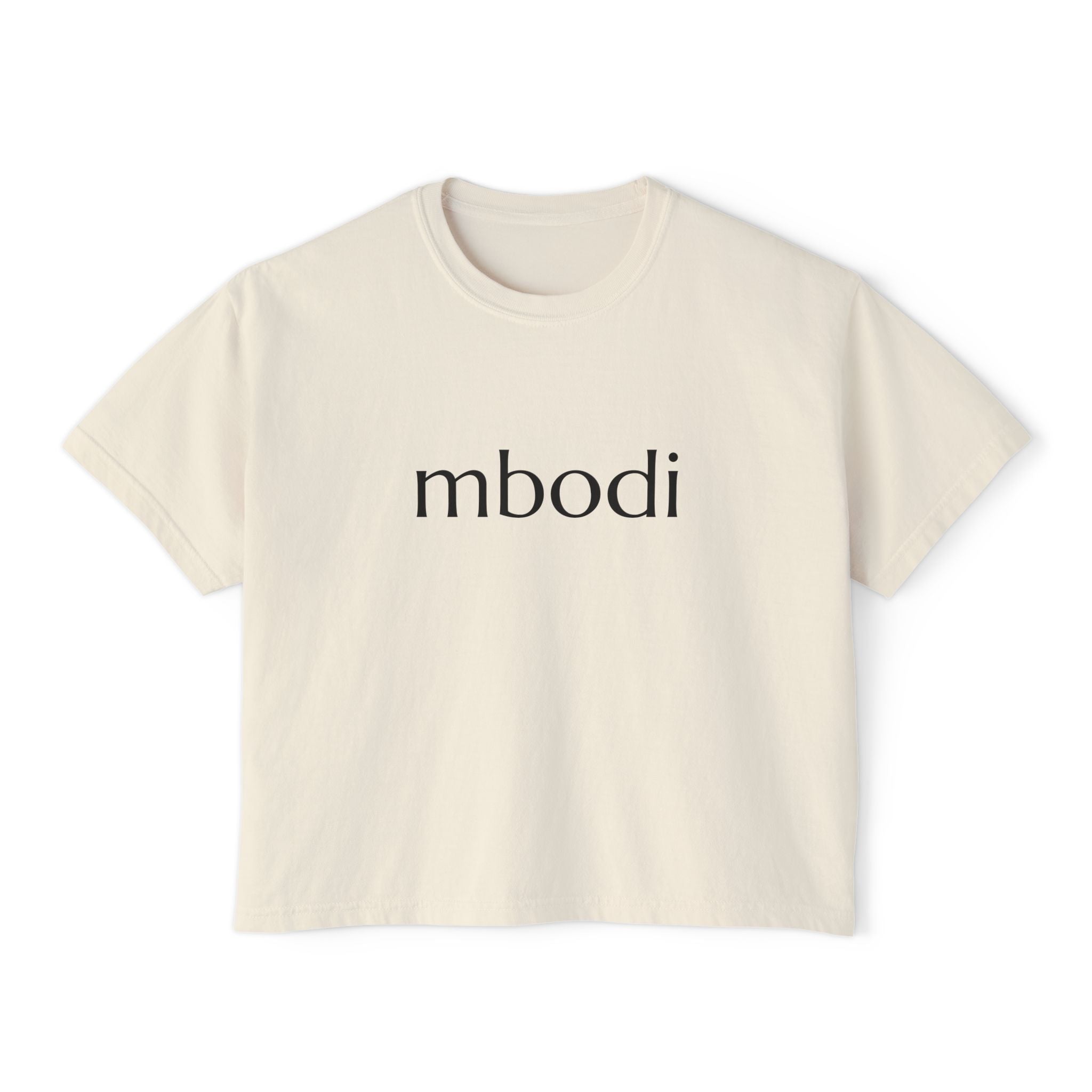 100% cotton women's boxy tee - black text