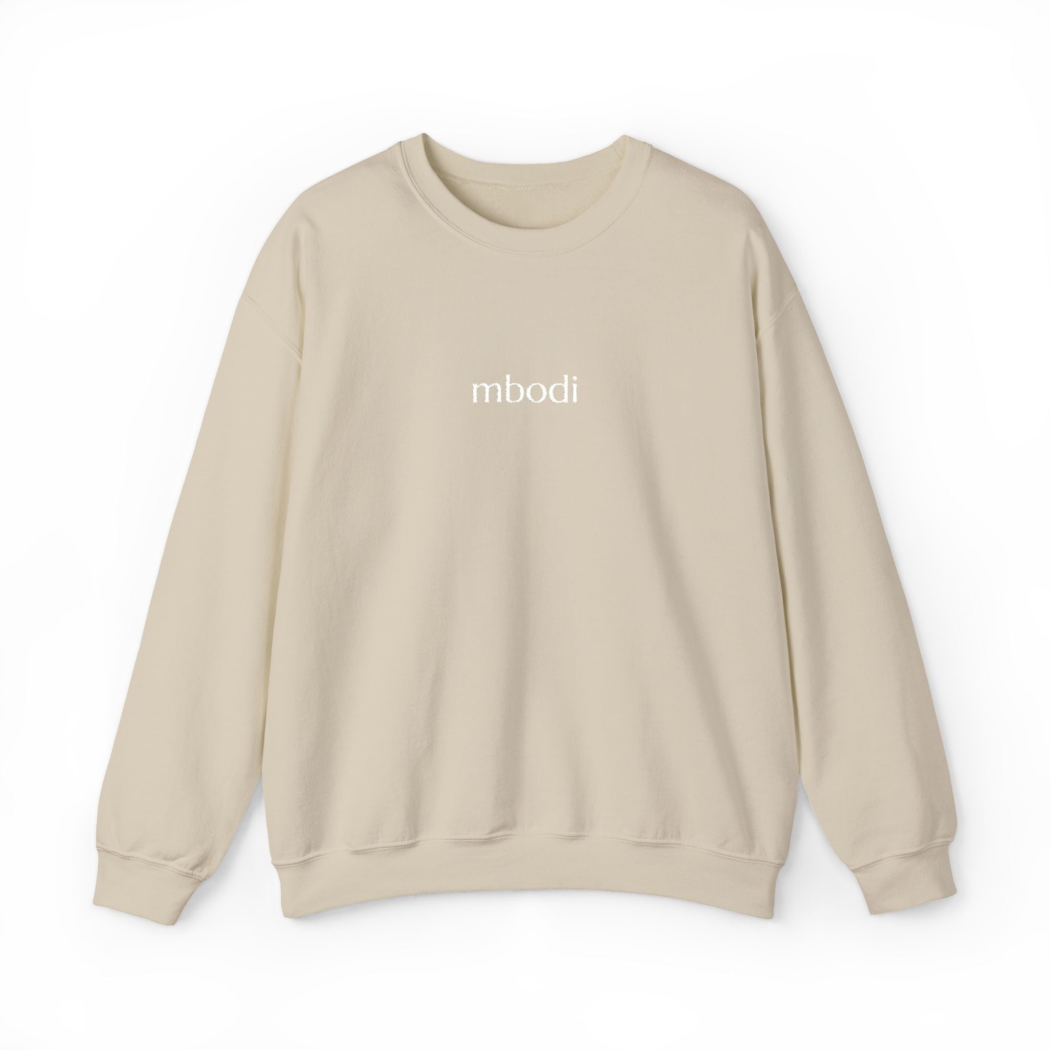 mbodi crewneck - white small letters