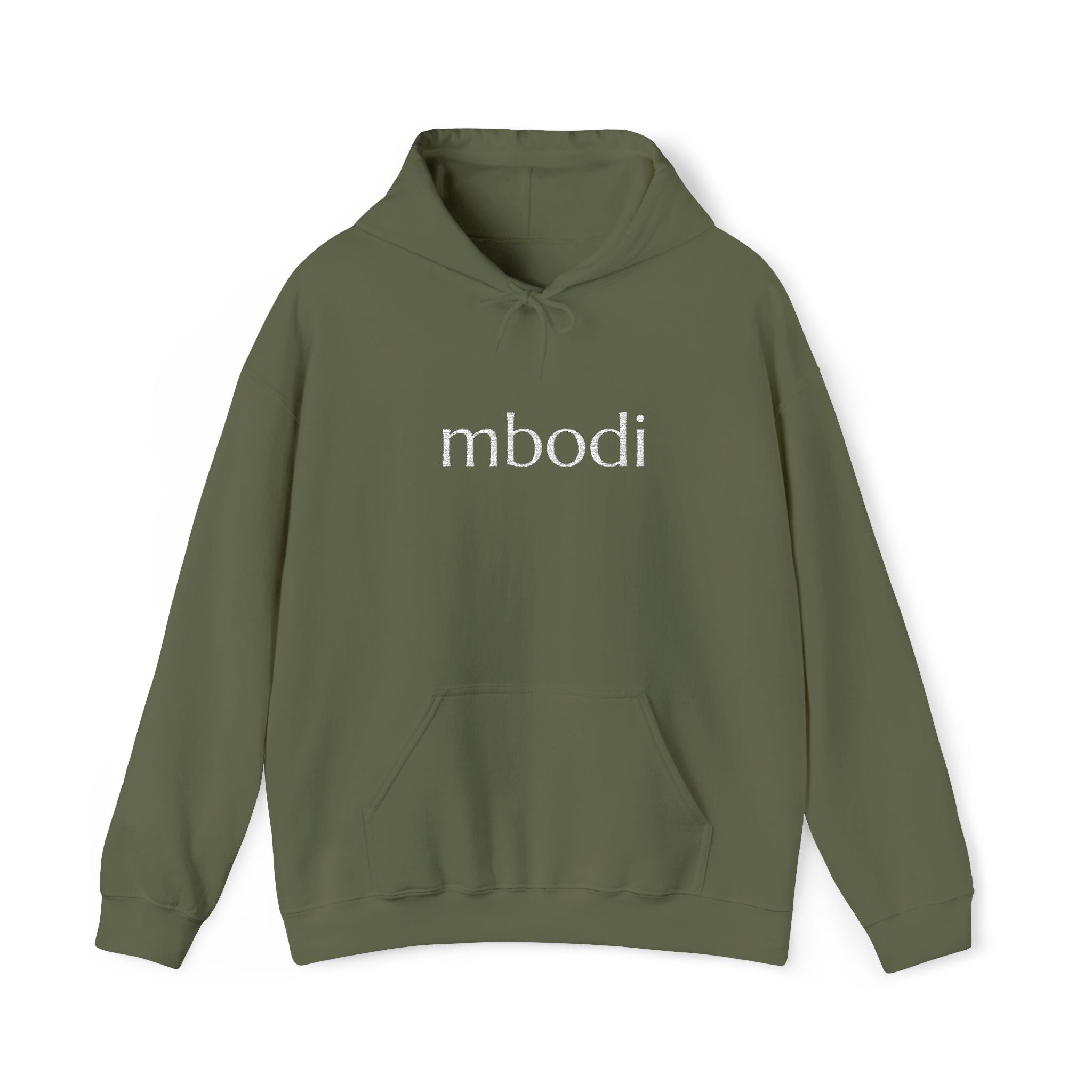 mbodi hoodie - white text