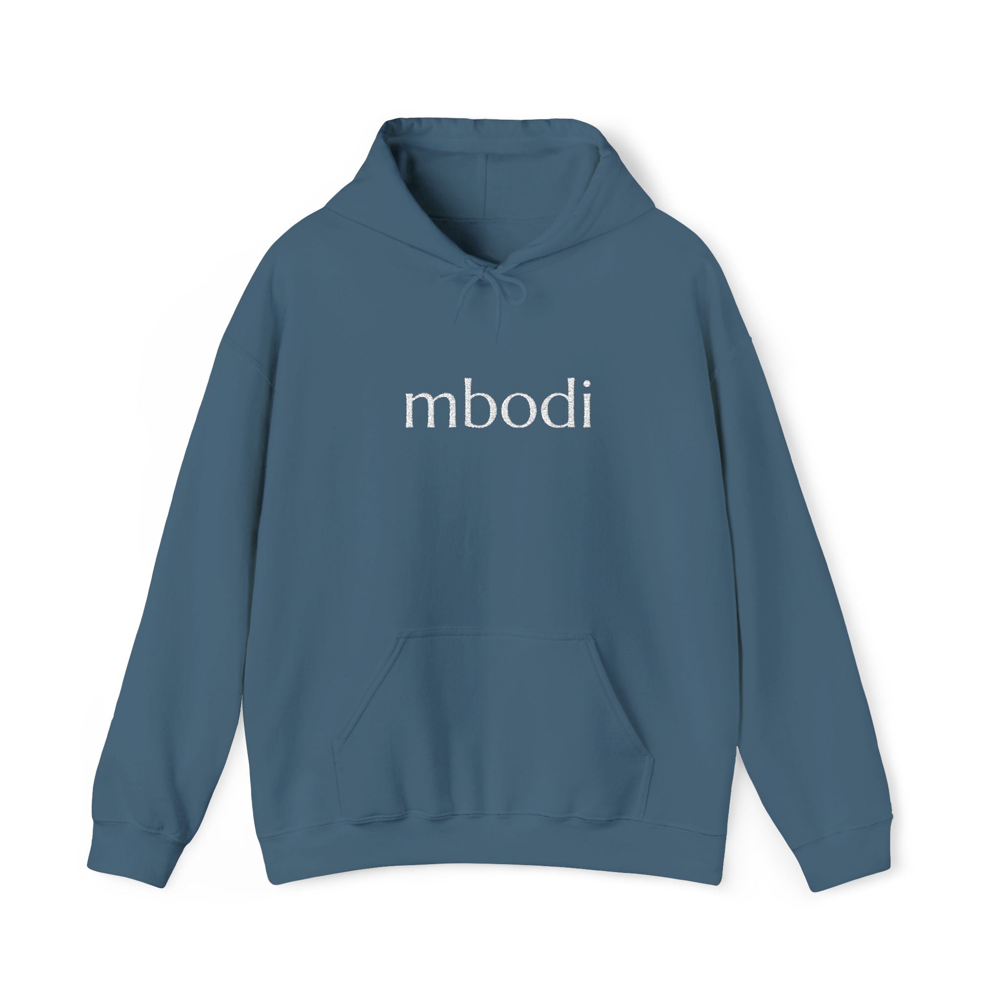mbodi hoodie - white text