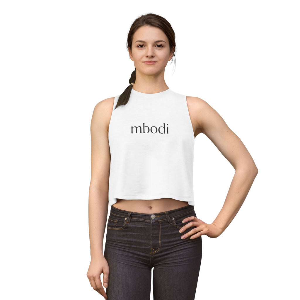 relaxed crop top - black text