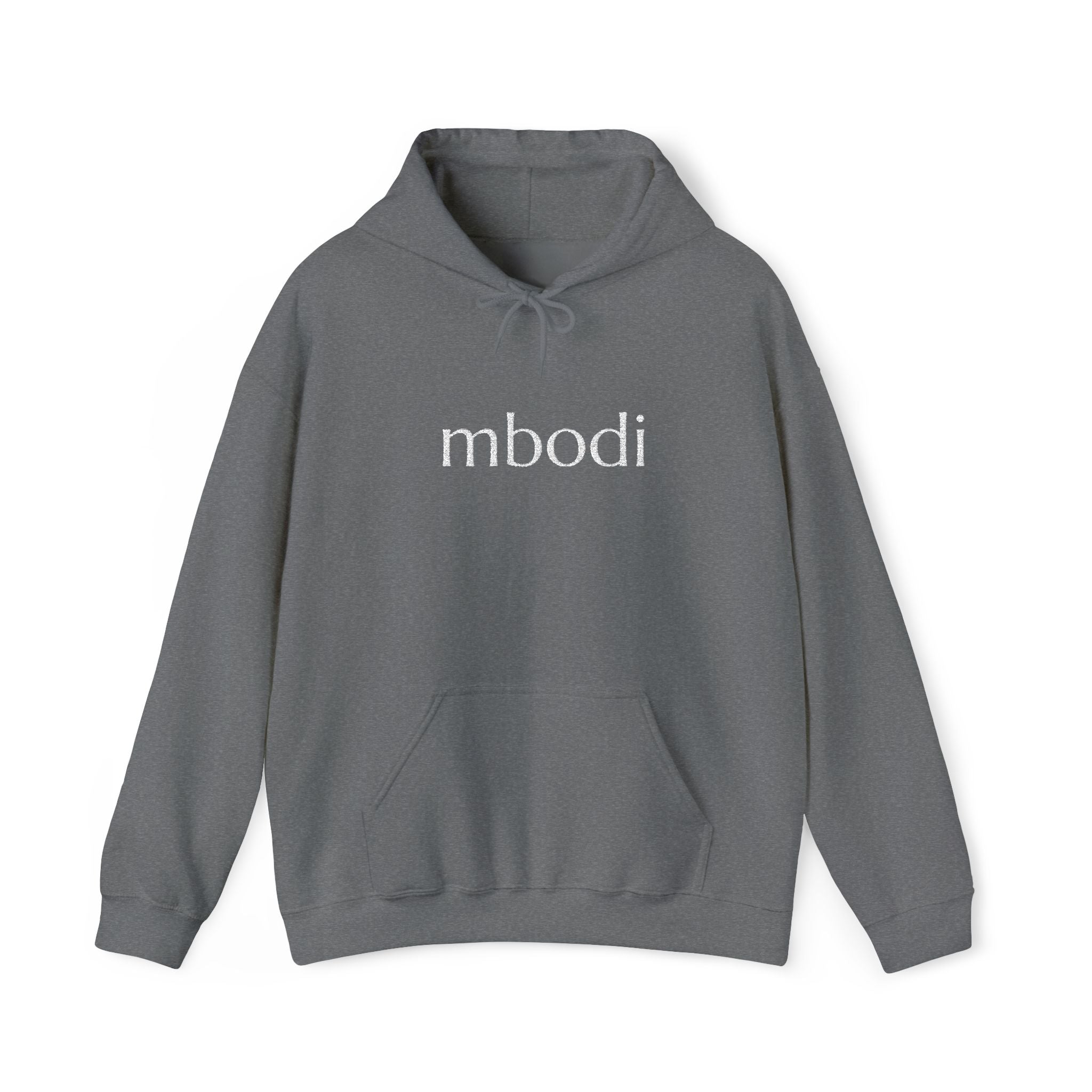 mbodi hoodie - white text